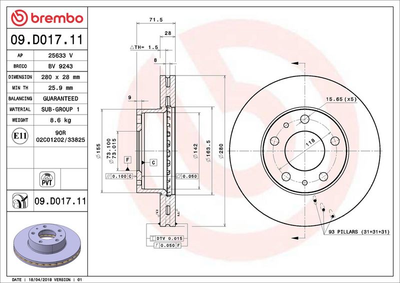 Brembo 09.D017.11 Brake Disc - 2