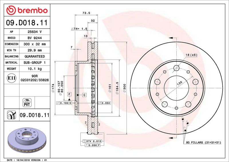 Brembo 09.D018.11 Brake Disc - 2