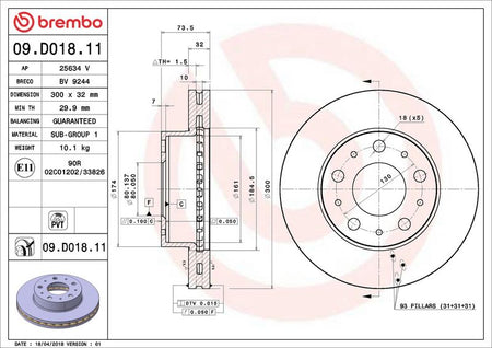 Brembo 09.D018.11 Brake Disc - 2