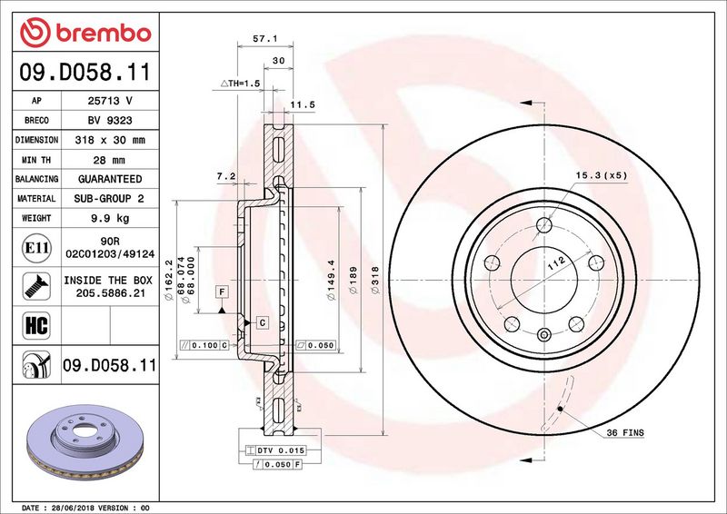 Brembo 09.D058.11 Brake Disc - 2