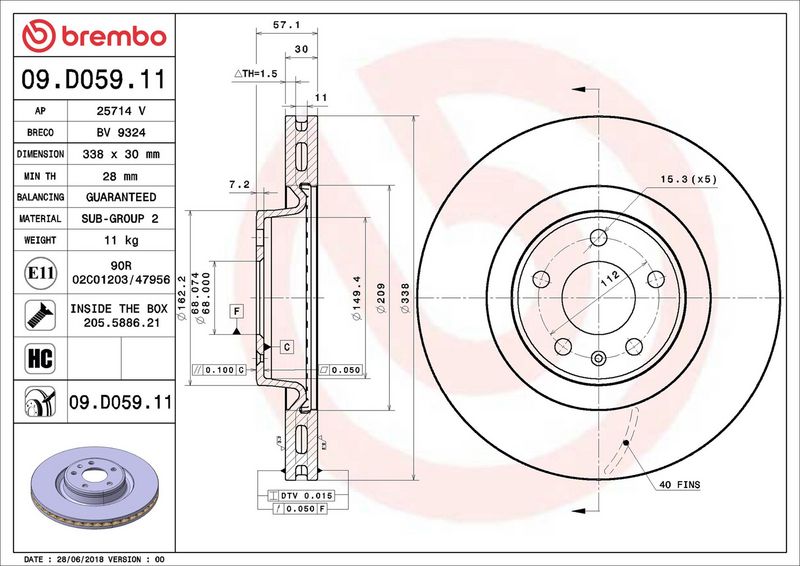 Brembo 09.D059.11 Brake Disc - 2