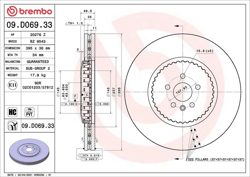 Brembo 09.D069.33 Brake Disc - 2