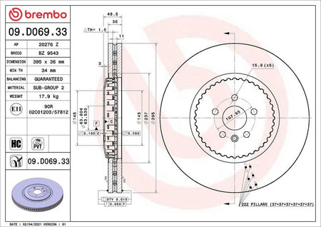 Brembo 09.D069.33 Brake Disc - 2