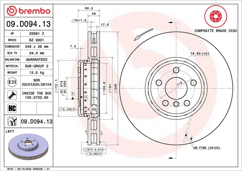 Brembo 09.D094.13 Brake Disc - 2