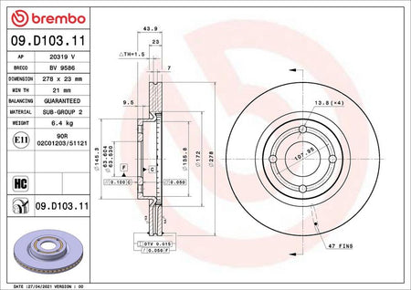 Brembo 09.D103.11 Brake Disc - 1