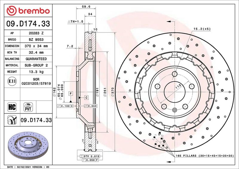 Brembo 09.D174.33 Brake Disc - 2
