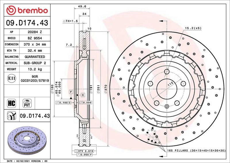 Brembo 09.D174.43 Brake Disc - 2