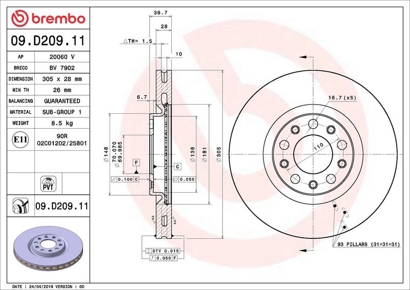 Brembo 09.D209.11 Brake Disc - 2