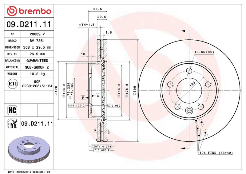 Brembo 09.D211.11 Brake Disc - 2