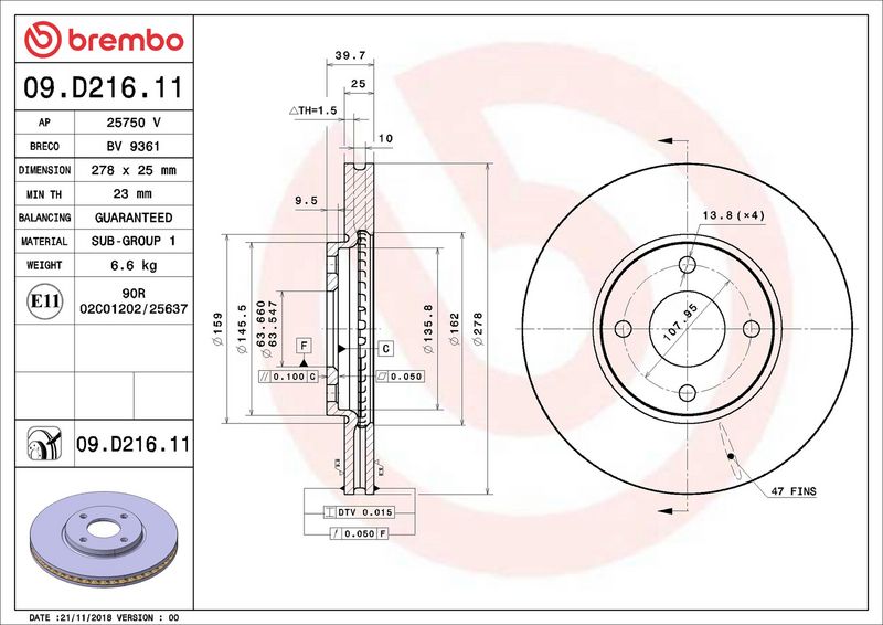 Brembo 09.D216.11 Brake Disc - 2