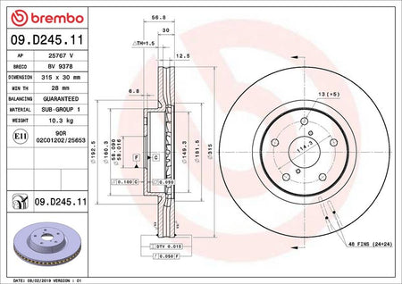 Brembo 09.D245.11 Brake Disc - 2