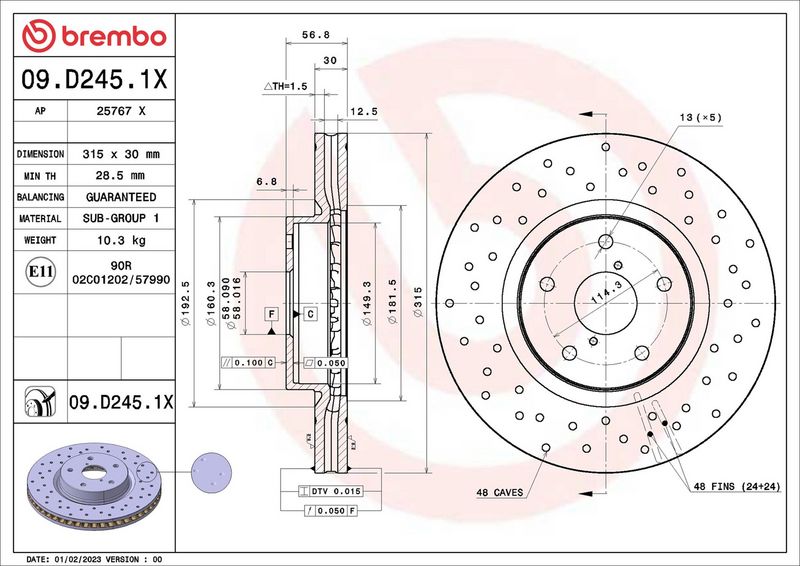 Brembo 09.D245.1X Brake Disc - 2