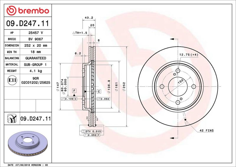 Brembo 09.D247.11 Brake Disc - 2