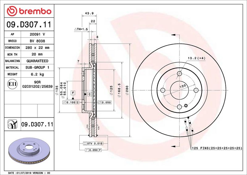 Brembo 09.D307.11 Brake Disc - 2