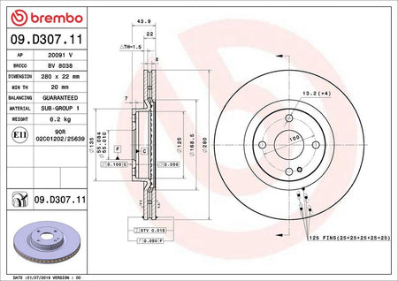 Brembo 09.D307.11 Brake Disc - 2