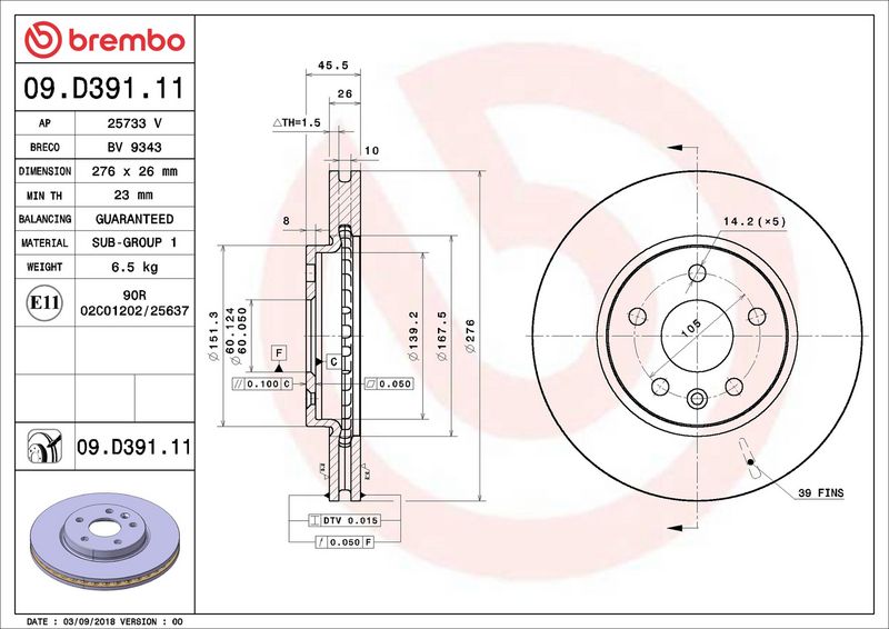Brembo 09.D391.11 Brake Disc - 2