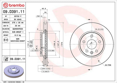 Brembo 09.D391.11 Brake Disc - 2