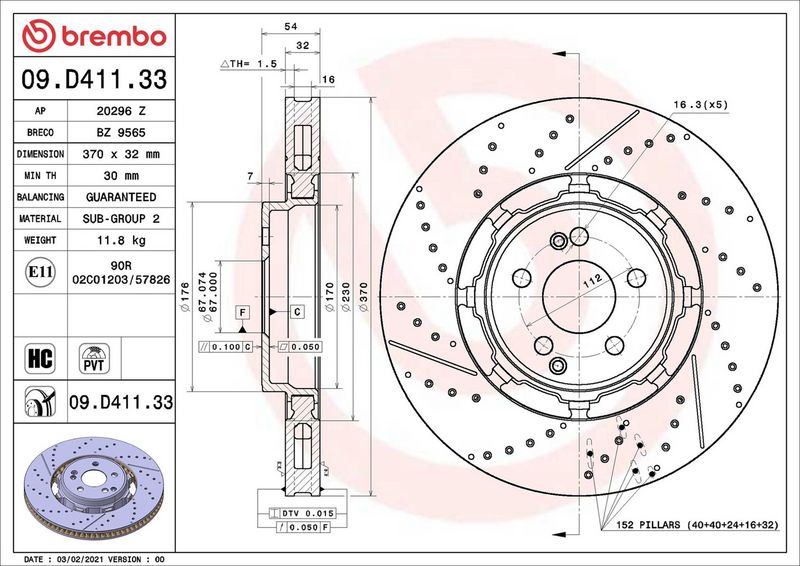 Brembo 09.D411.33 Brake Disc - 2