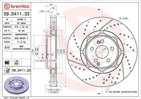 Brembo 09.D411.33 Brake Disc - 2