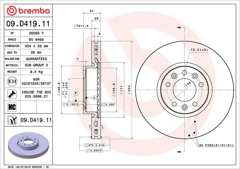Brembo 09.D419.11 Brake Disc - 2