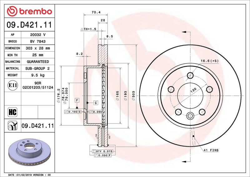 Brembo 09.D421.11 Brake Disc - 2