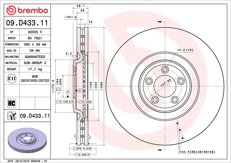 Brembo 09.D433.11 Brake Disc - 2