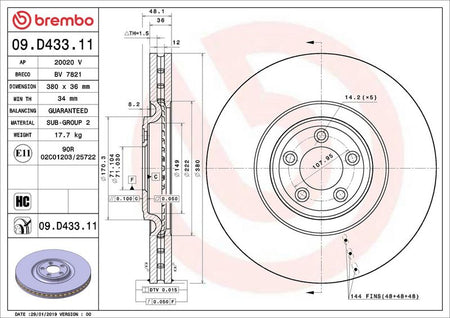 Brembo 09.D433.11 Brake Disc - 2