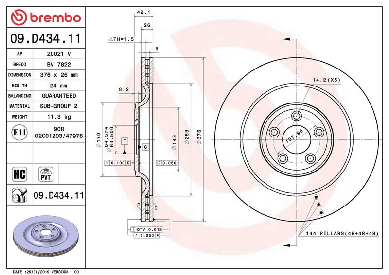 Brembo 09.D434.11 Brake Disc - 2
