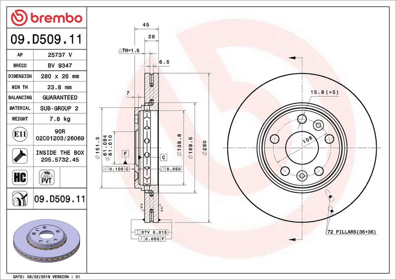 Brembo 09.D509.11 Brake Disc - 2