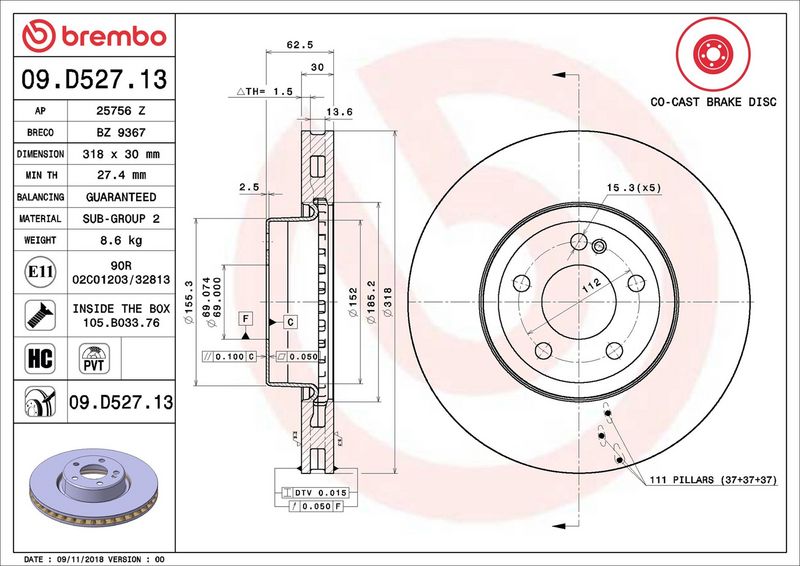 Brembo 09.D527.13 Brake Disc - 2