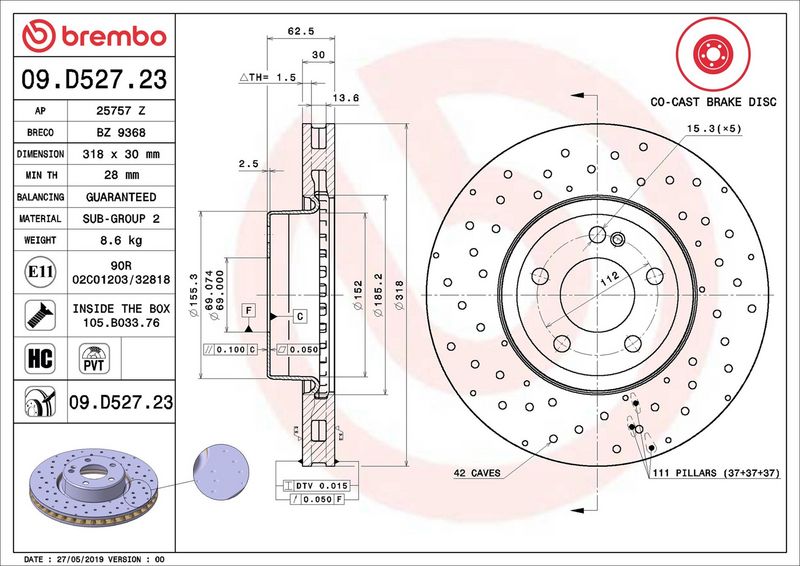Brembo 09.D527.23 Brake Disc - 2