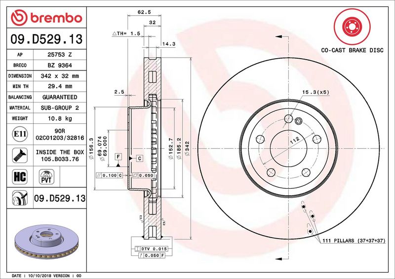 Brembo 09.D529.13 Brake Disc - 2