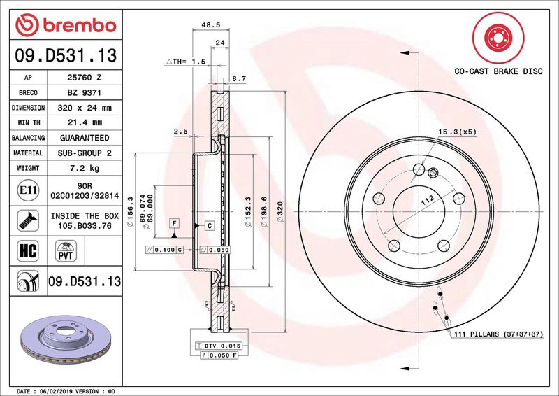 Brembo 09.D531.13 Brake Disc - 2