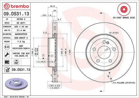 Brembo 09.D531.13 Brake Disc - 2