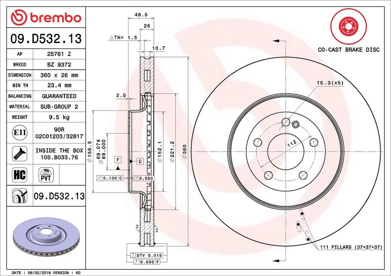 Brembo 09.D532.13 Brake Disc - 2
