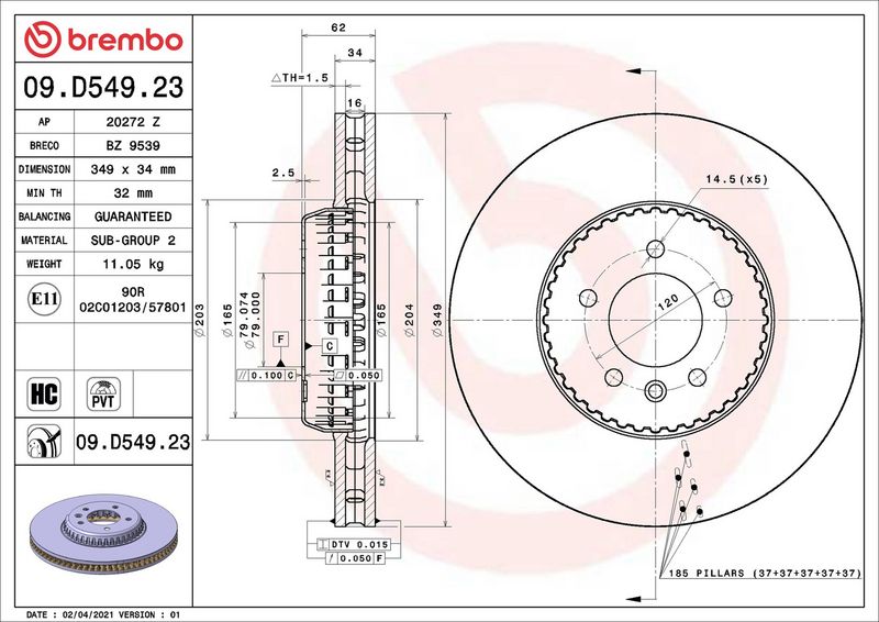 Brembo 09.D549.23 Brake Disc - 2