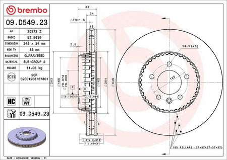 Brembo 09.D549.23 Brake Disc - 2