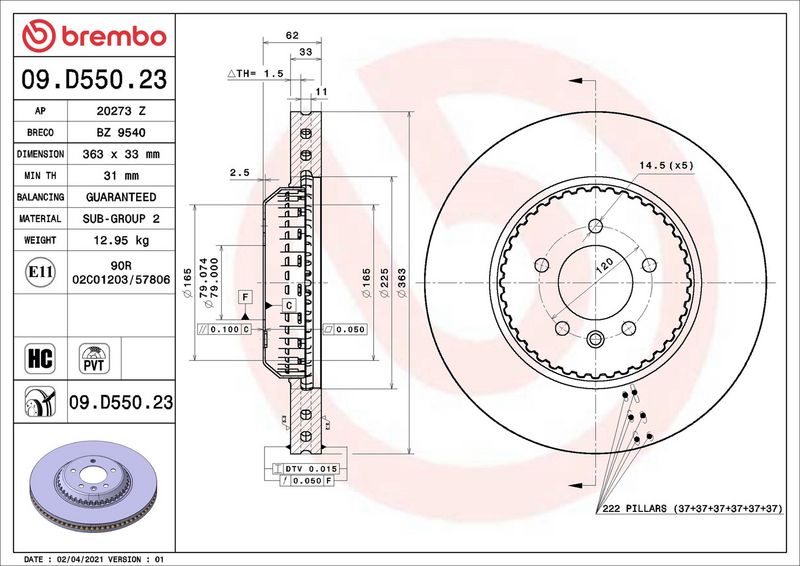 Brembo 09.D550.23 Brake Disc - 2