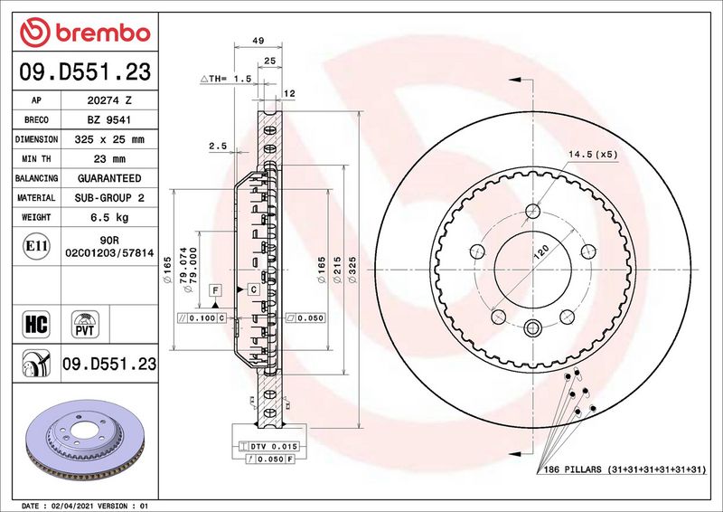 Brembo 09.D551.23 Brake Disc - 2