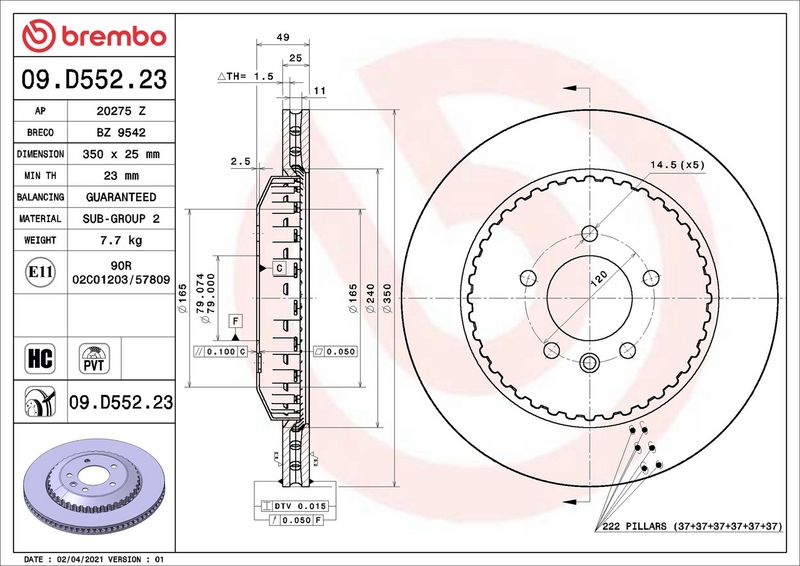 Brembo 09.D552.23 Brake Disc - 2