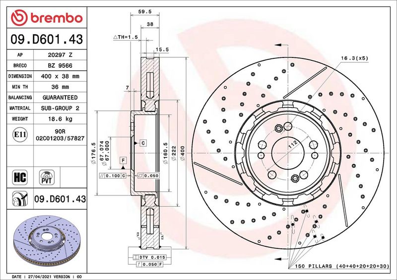 Brembo 09.D601.43 Brake Disc - 2