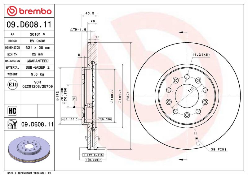 Brembo 09.D608.11 Brake Disc - 2
