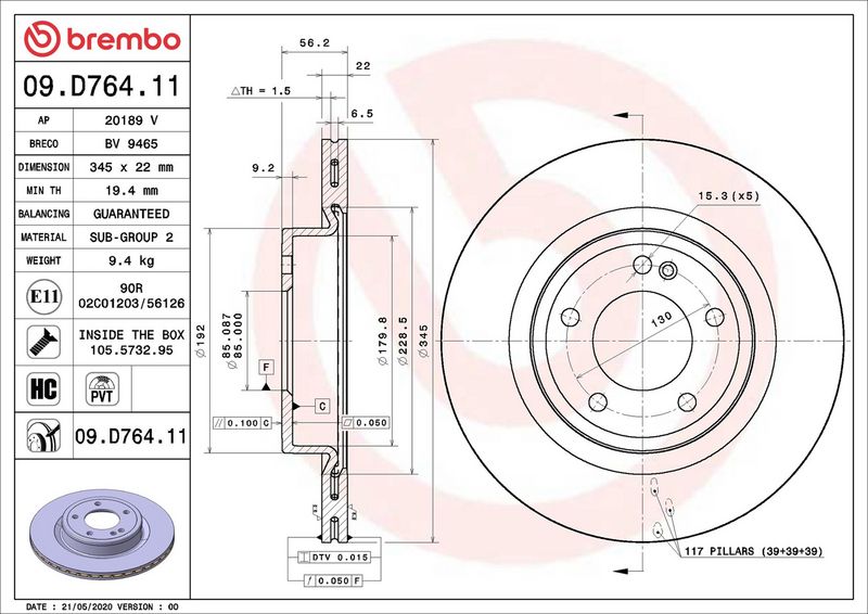 Brembo 09.D764.11 Brake Disc - 2
