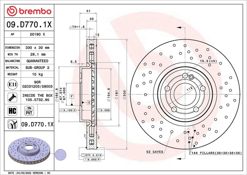Brembo 09.D770.1X Brake Disc - 2