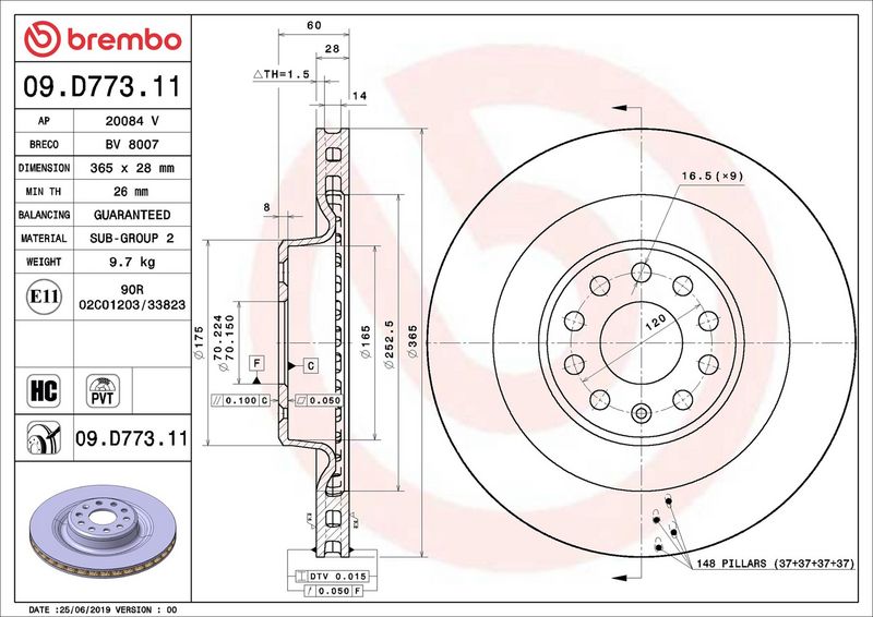 Brembo 09.D773.11 Brake Disc - 2