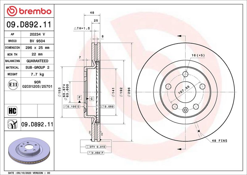 Brembo 09.D892.11 Brake Disc - 1