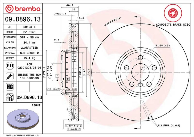 Brembo 09.D896.13 Brake Disc - 2