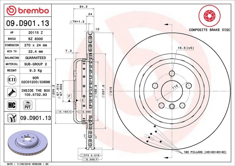 Brembo 09.D901.13 Brake Disc - 2