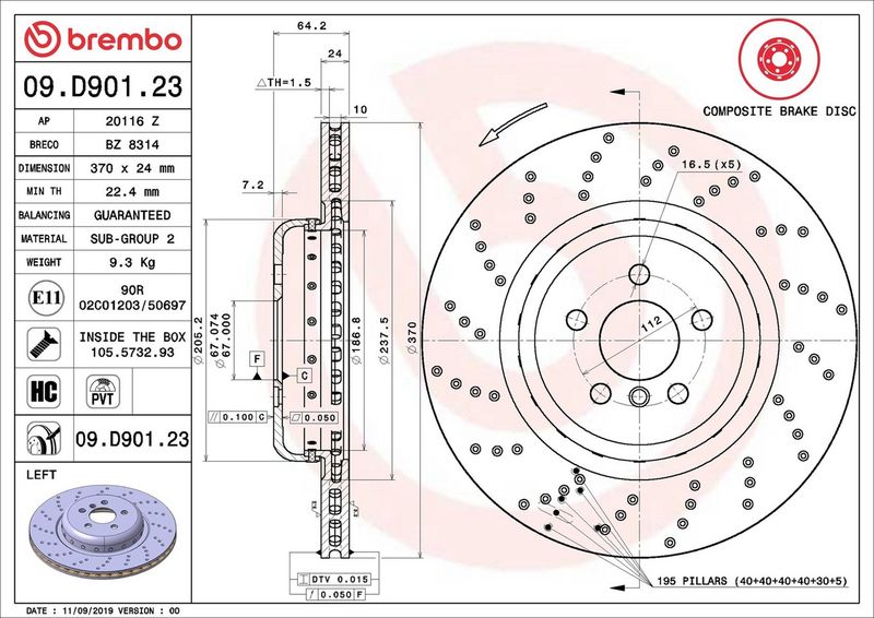 Brembo 09.D901.23 Brake Disc - 2