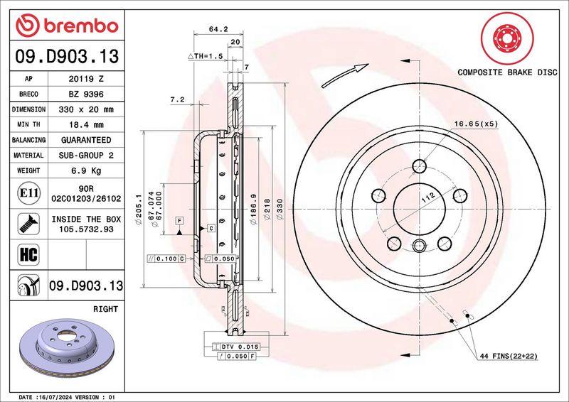 Brembo 09.D903.13 Brake Disc - 2